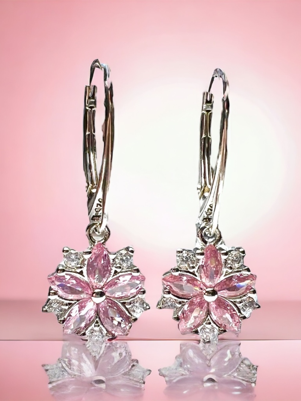New Handmade Peach Morganite Flower Earrings Nickel Free Sterling Silver